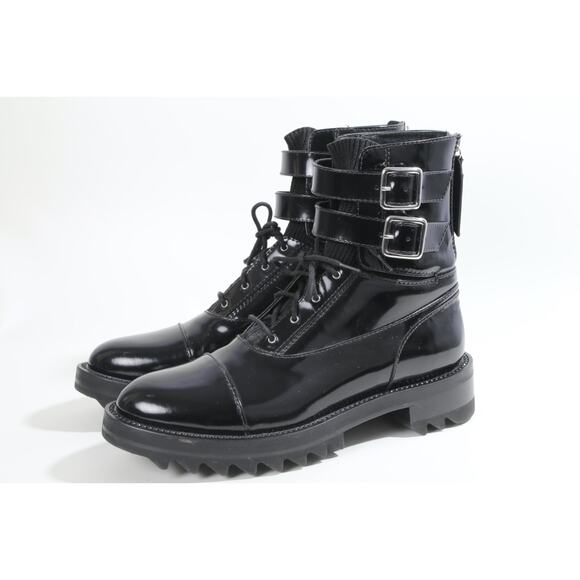 Tamara Mellon Black Leather Military Buckle Ankle Boots Size 39 Designer Style - Picture 11 of 16